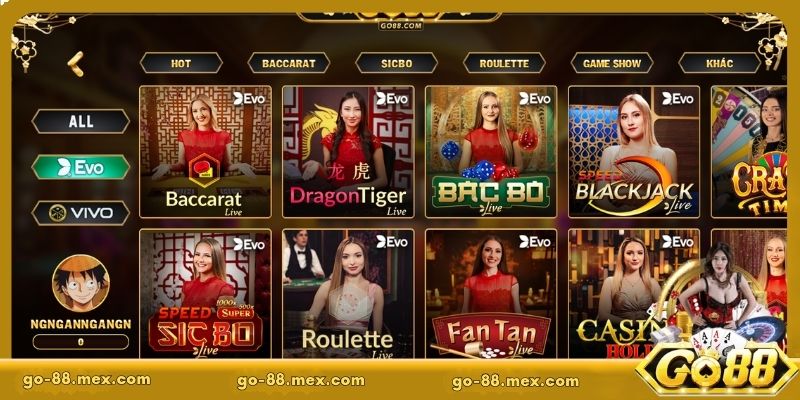 Bộ sưu tập trò chơi Casino live thịnh hành tại Go88