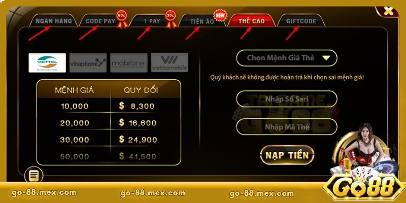 Các phương thức nạp tiền GO88 được sử dụng rộng rãi trong năm 2026