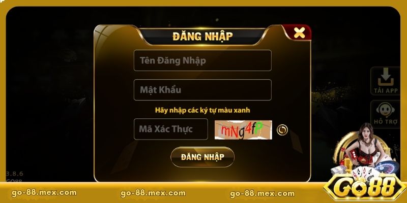 Điền dữ liệu đăng nhập Go88