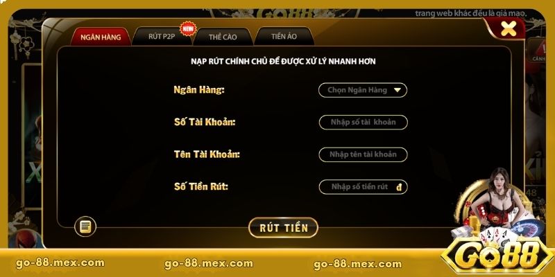 GO88 hỗ trợ đa dạng các phương thức giao dịch rút tiền